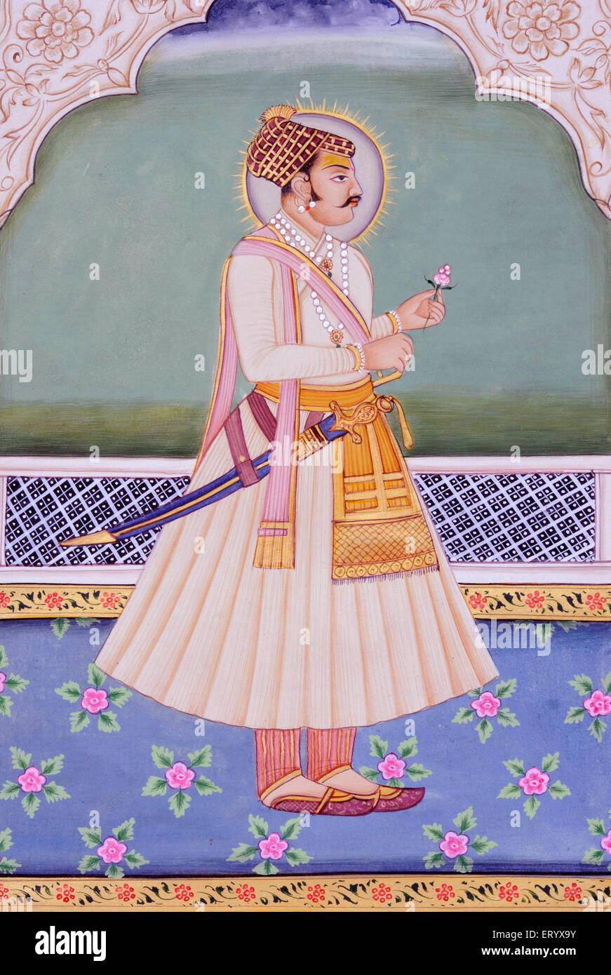 Miniature painting of Mirza Raja Jai Singh Jaipur Stock Photo