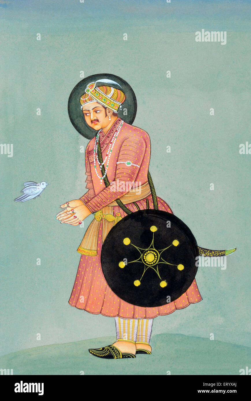 Akbar Mughal Emperor miniature painting Stock Photo