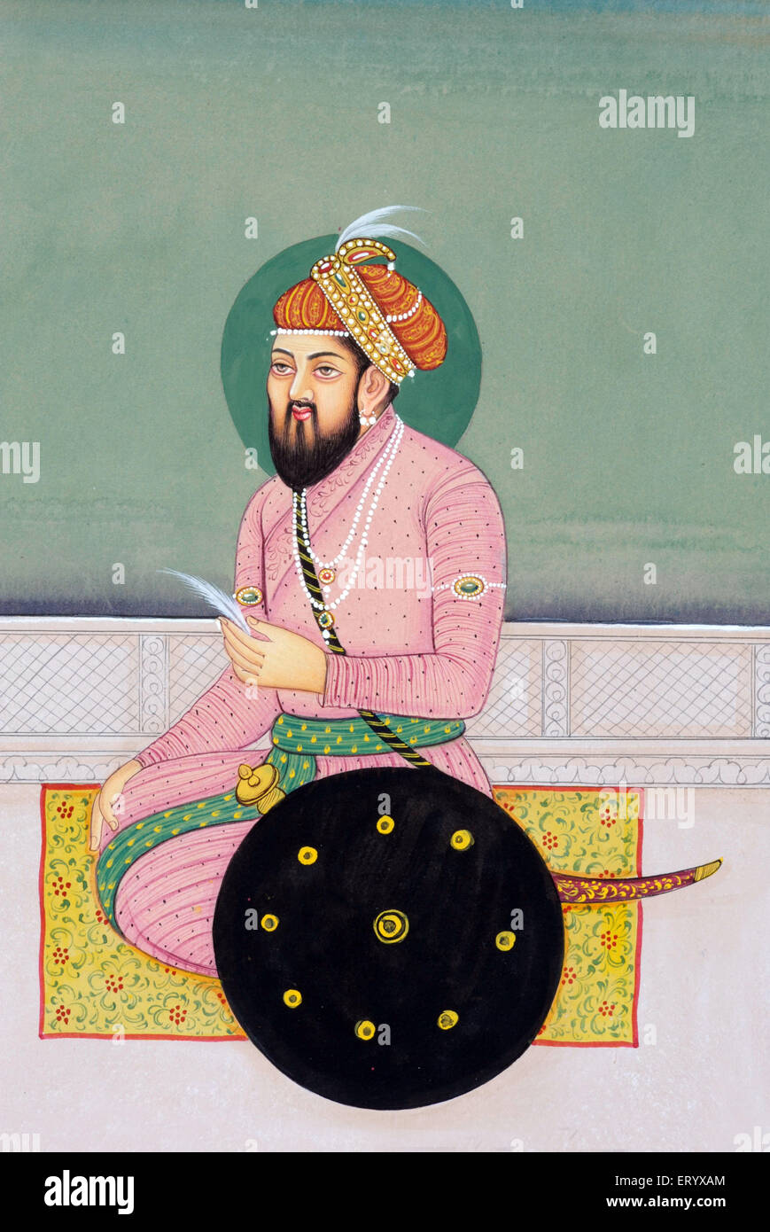 Babur, Zahir ud Din Muhammad, Mughal Empire Founder, Mughal dynasty first Emperor, miniature painting, India, Asia Stock Photo
