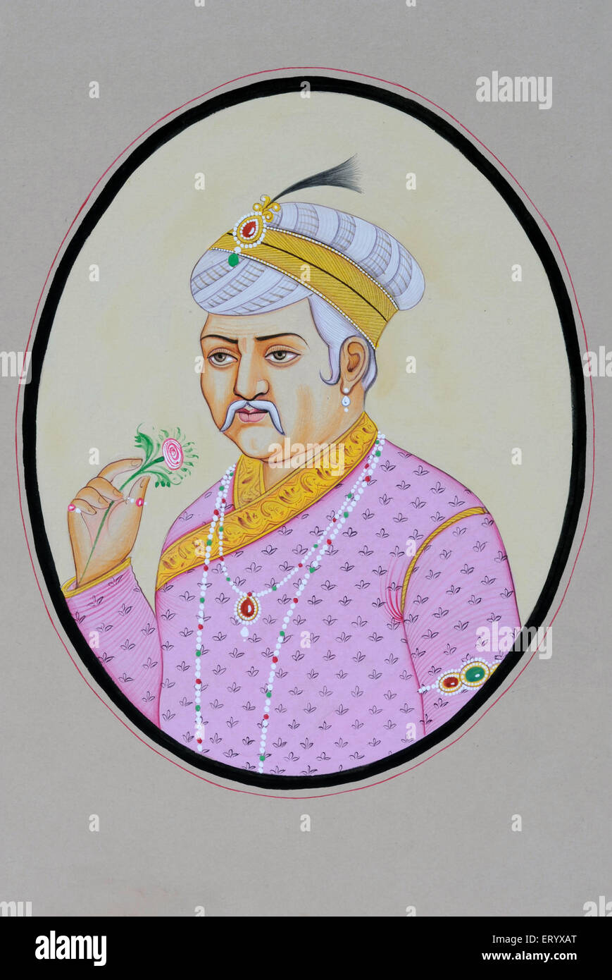 Miniature painting of mughal emperor akbar Stock Photo