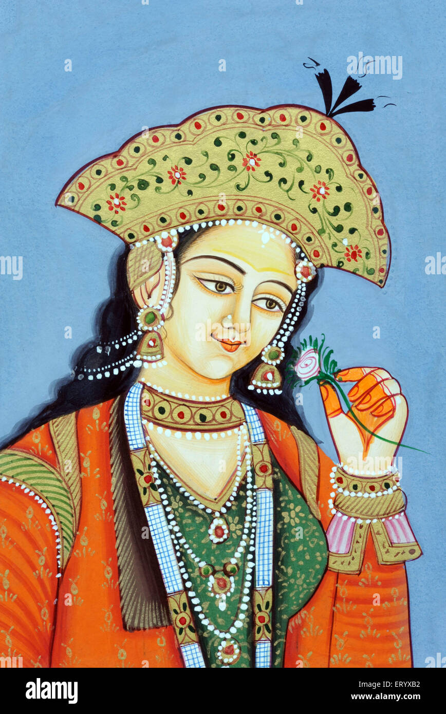 Miniature painting of Mughul Queen Mumtaz Mahal Stock Photo