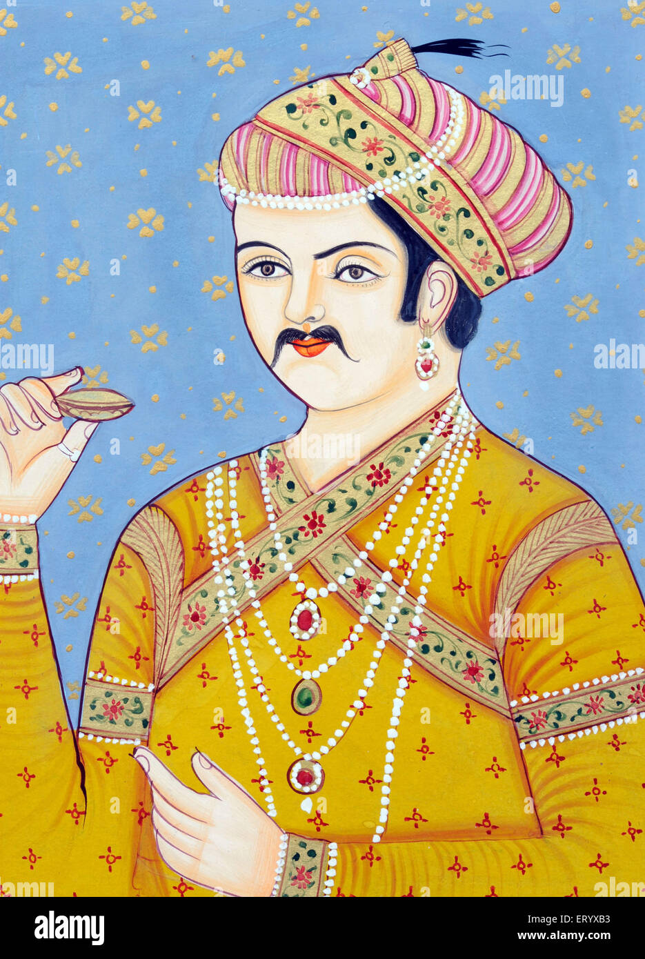 Akbar Mughal Emperor Akbar the Great miniature painting Abu'l-Fath Jalal-ud-din Muhammad Akbar India Stock Photo