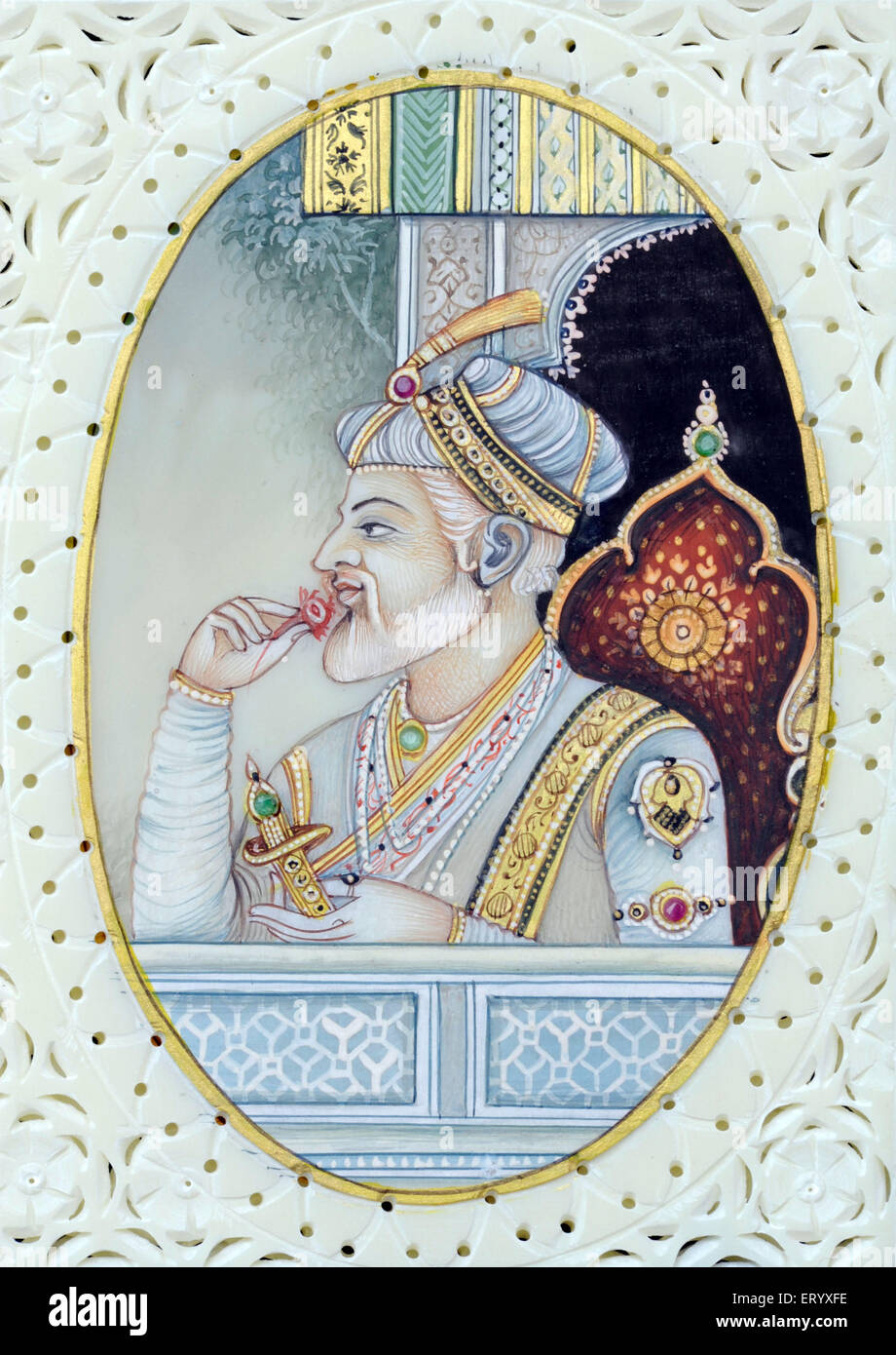 Miniature painting of mughal emperor aurangzeb Stock Photo