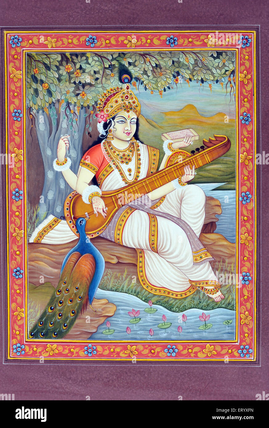 Goddess Saraswati miniature painting Stock Photo