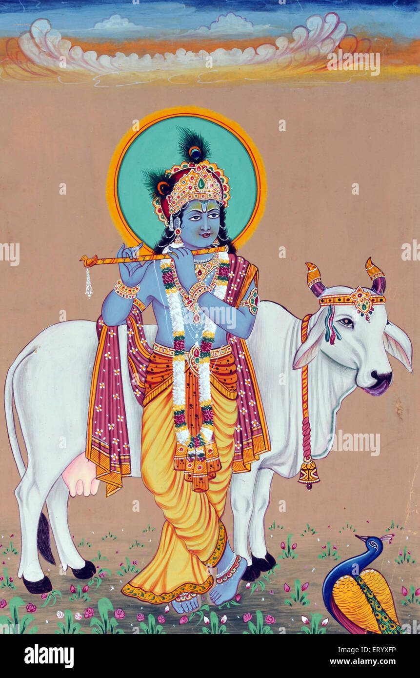 Miniature painting of God  Krishna Stock Photo