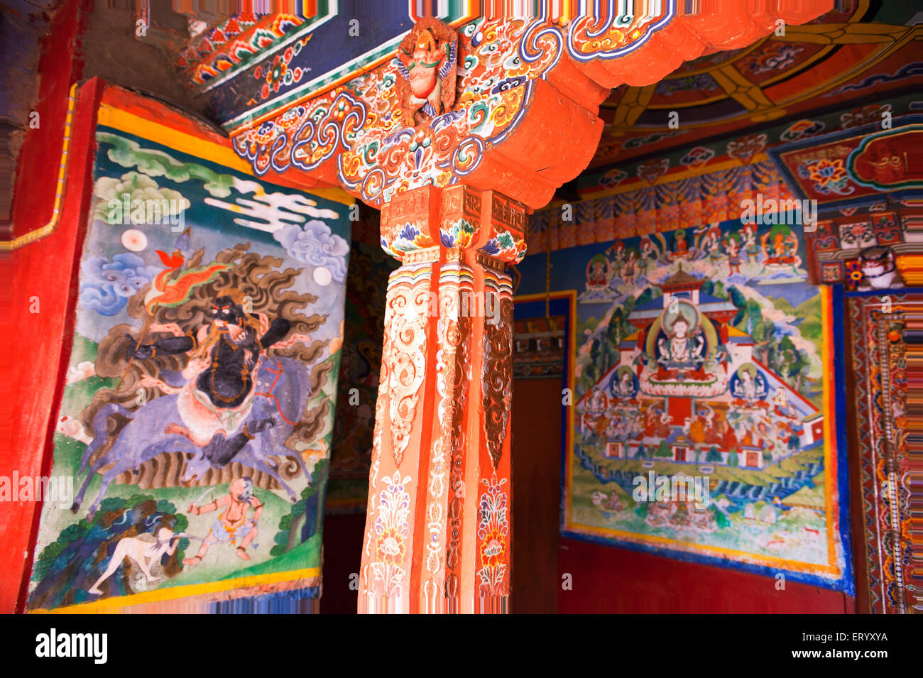 Tankha wall painting of death god and evil in rumtek monastery ; Gangtok ; Sikkim ; India Stock Photo