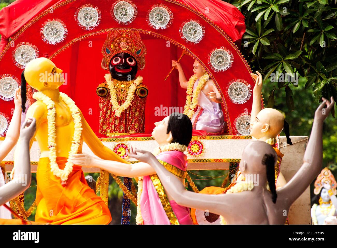 Lord chaitanya with follower and lord jagannath ratha yatra ; Calcutta Kolkata ; West Bengal ; India Stock Photo