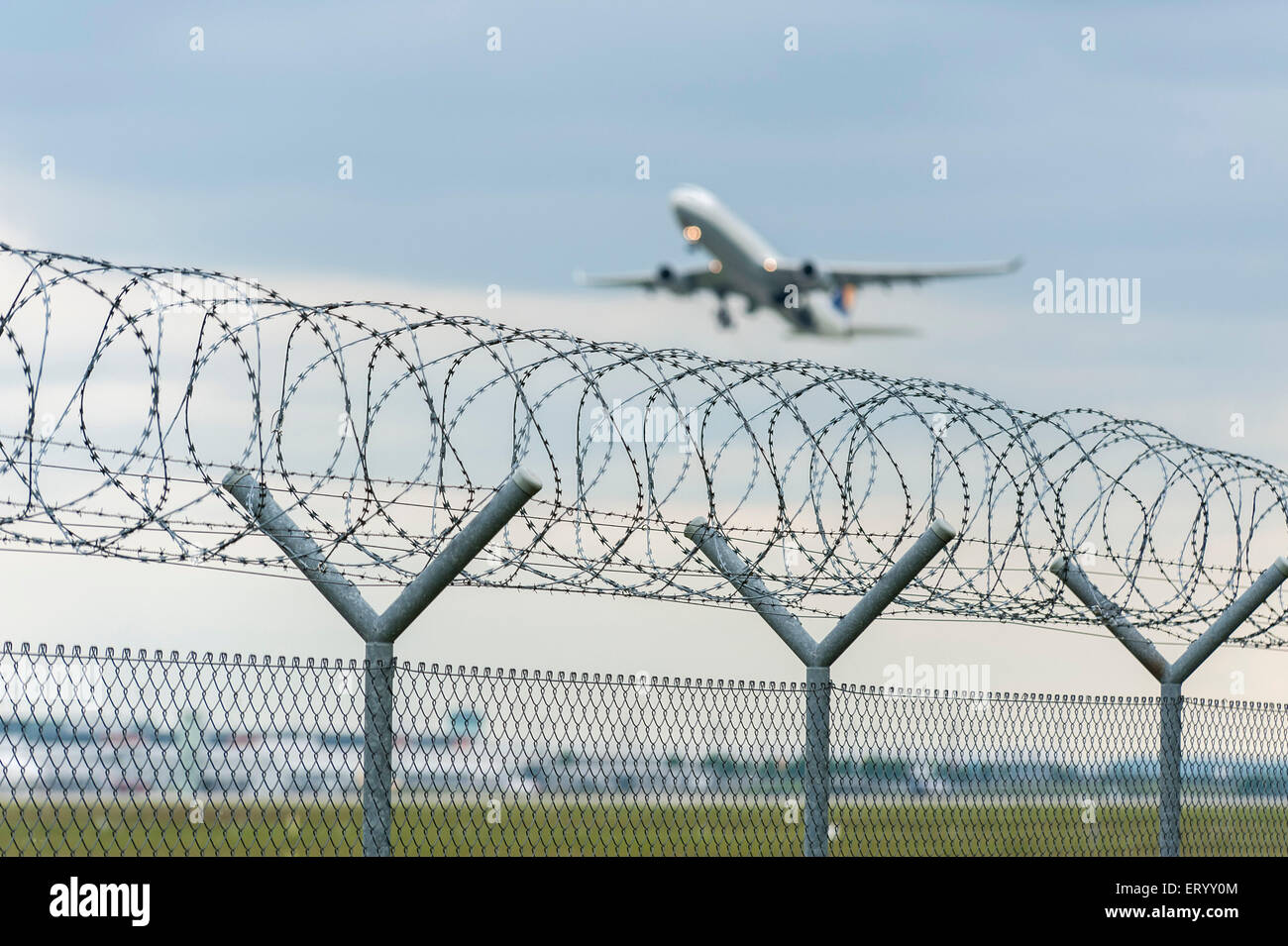 Airport Security Fence Stock Photo