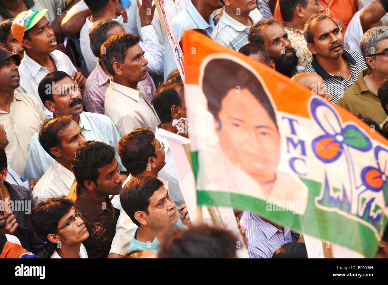 Indian elections , TMC , Indian political party , All India Trinamool Congress banners , election flag , Gariahat , Calcutta , Kolkata , India , Asia Stock Photo