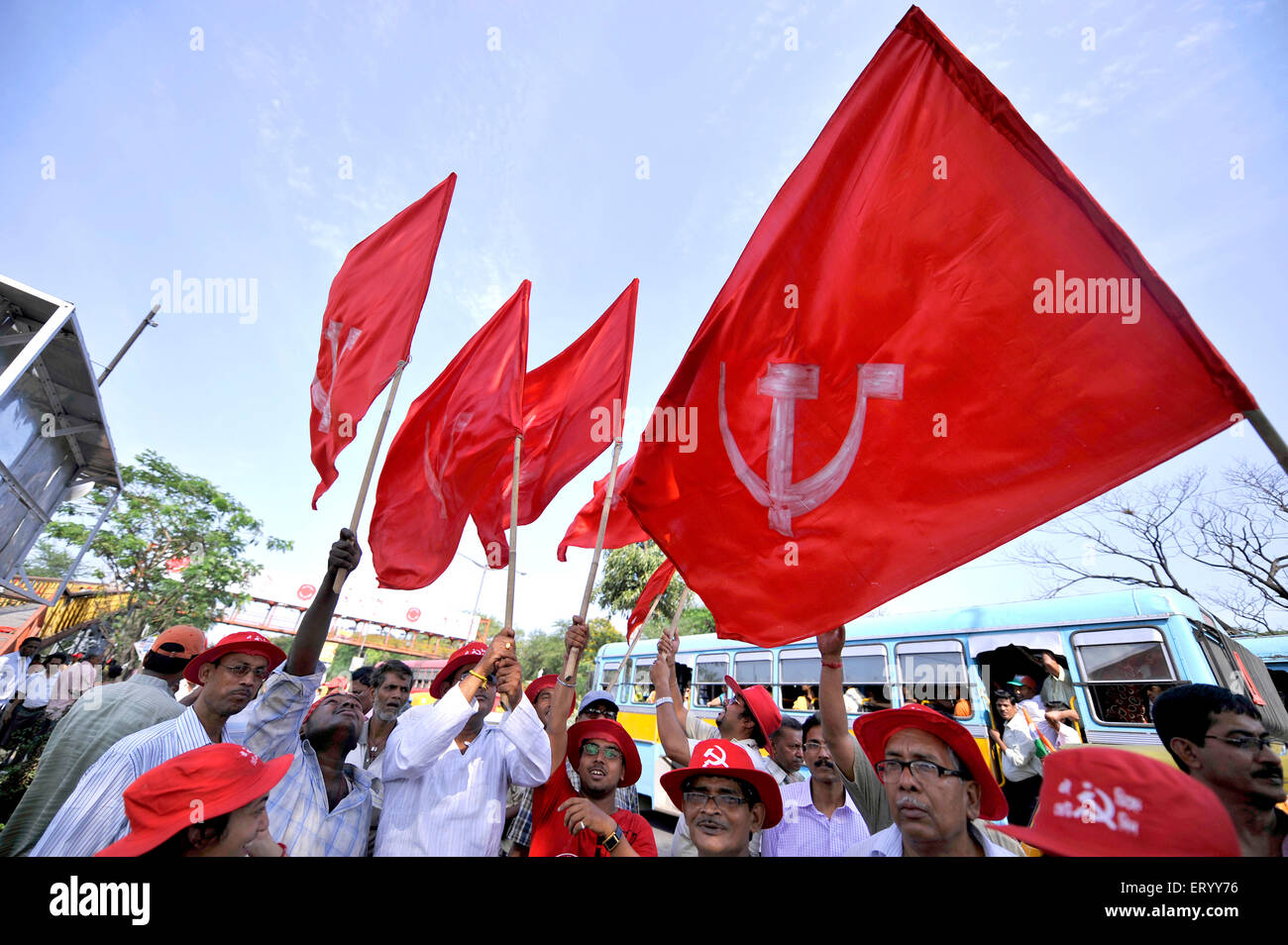 CPM, Communist Party of India, Marxist, political party, election campaign rally with party flags symbols, Calcutta, Kolkata, West Bengal, India, Asia Stock Photo