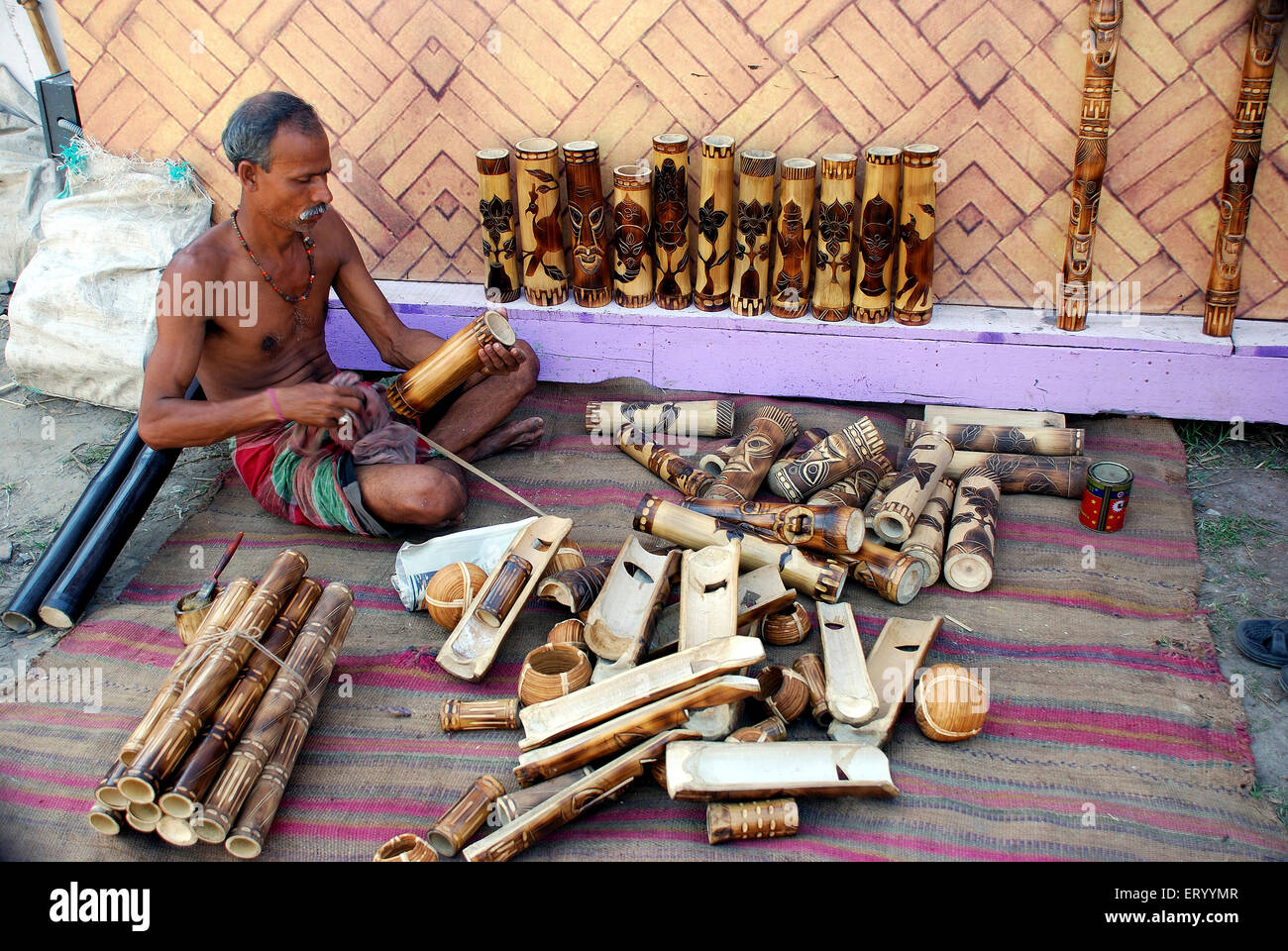 Bamboo handicraft artist working , Calcutta , Kolkata , West Bengal , India , Asia Stock Photo