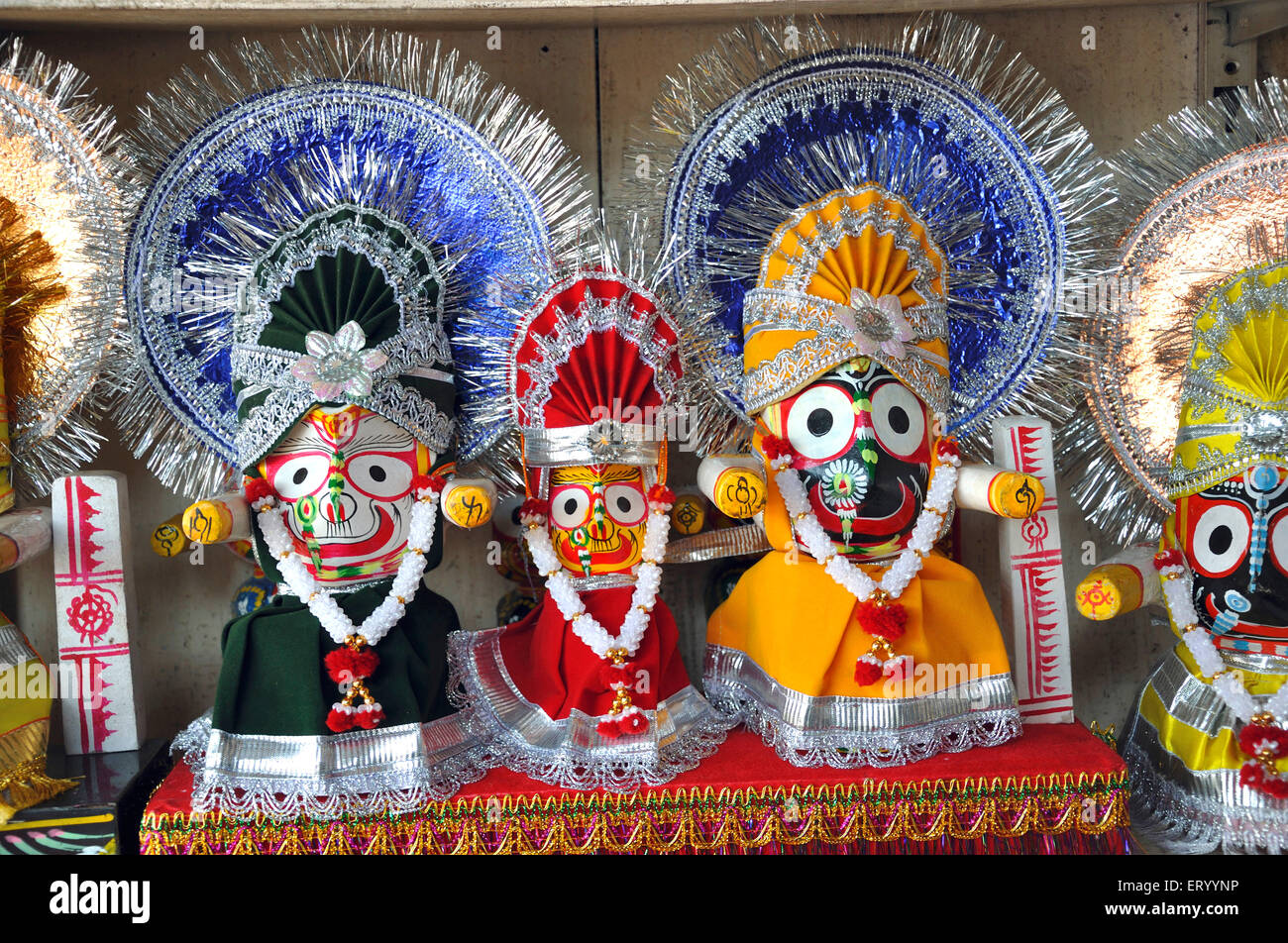 Statues of lord Jaganath ; Subhadra ; and Balabhadra ; at Puri ; Orissa ; India Stock Photo