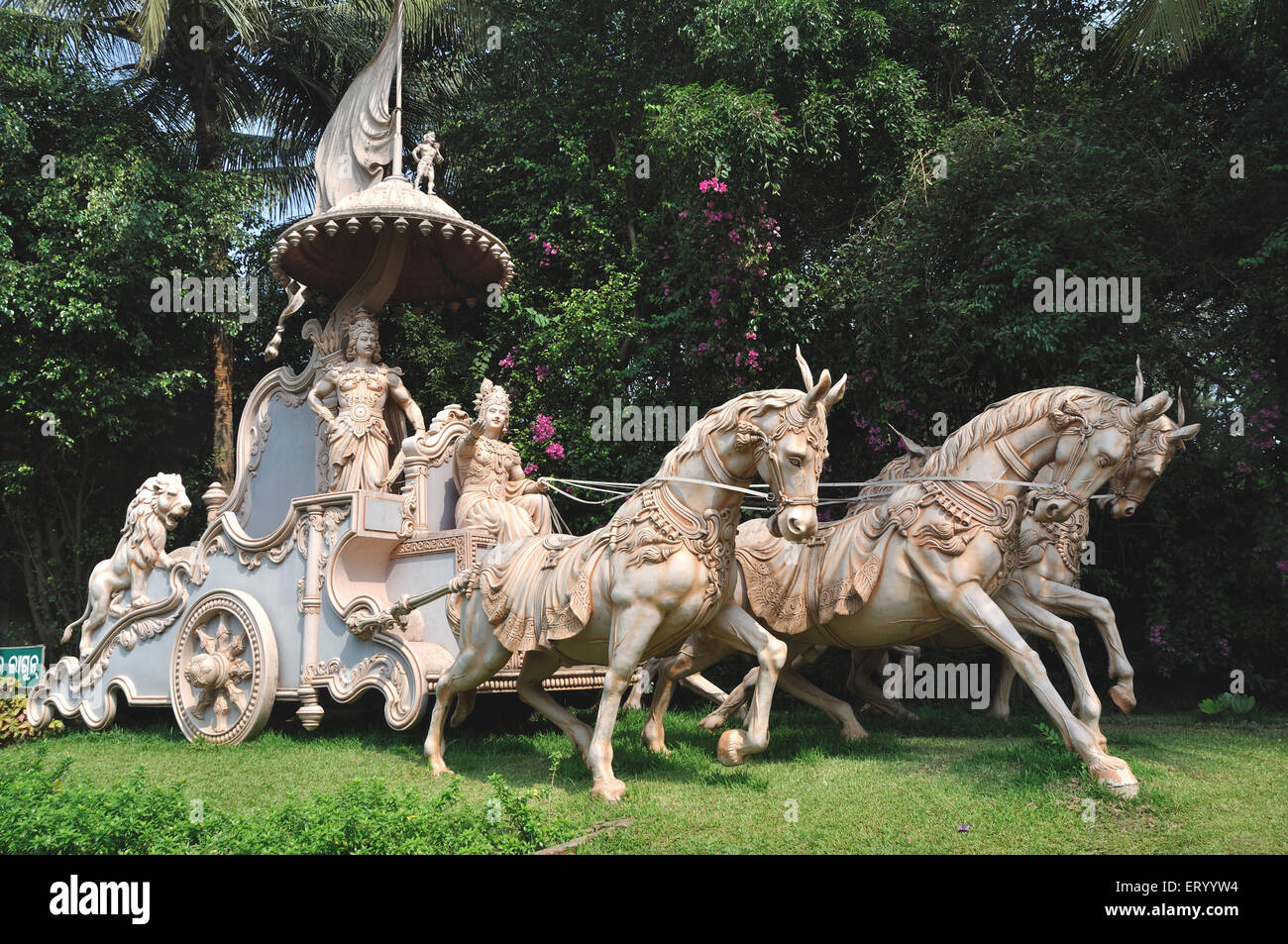 Lord Krishna and arjuna in chariot ; India Stock Photo