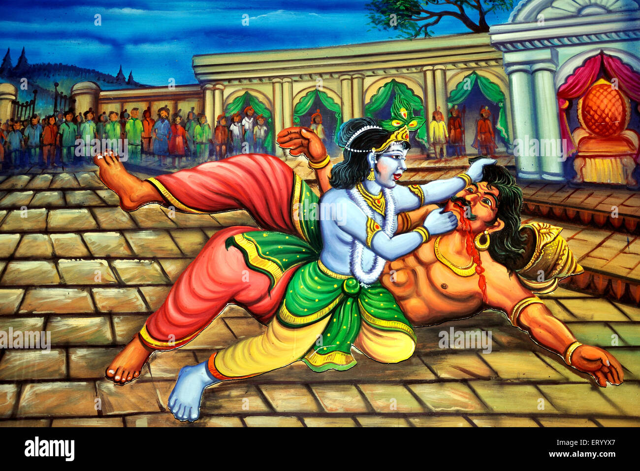 Indian mythology , Shri Krishna Leela , krishna killing kansa Stock Photo -  Alamy