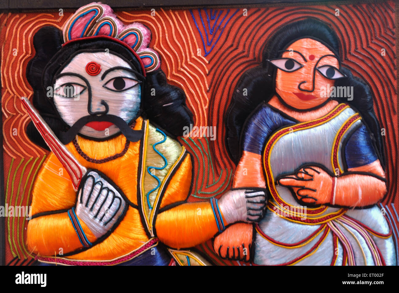 Indian mythology Ramayana , Ravana dressed as Sadhu kidnapping Sita , Chiffon thread handicraft , Calcutta , Kolkata , West Bengal , India , Asia Stock Photo