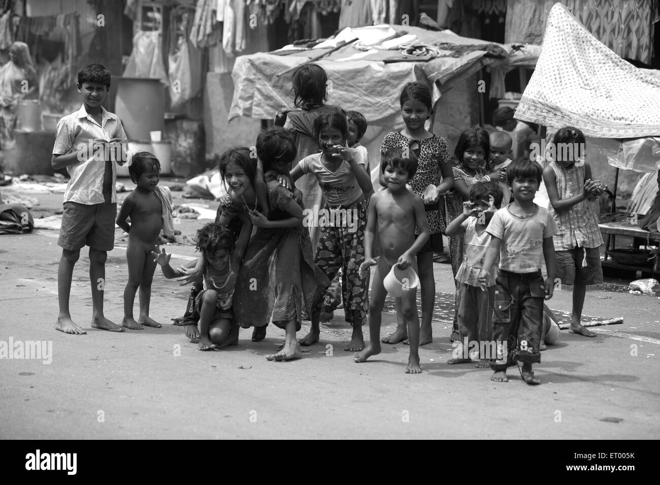 Children boys and girls Byculla slums N M Joshi Road Bombay Mumbai Maharashtra India Stock Photo