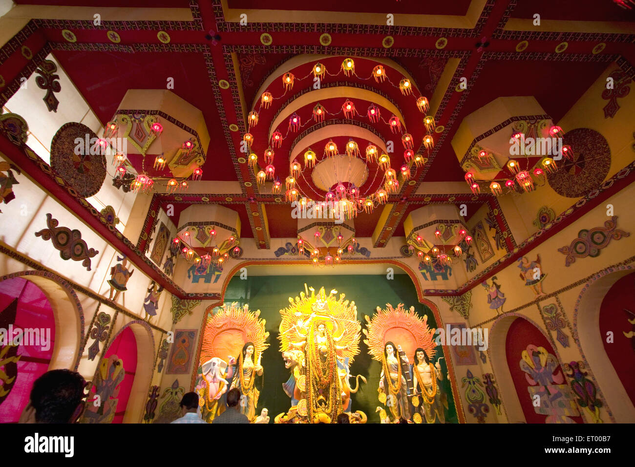 Decorated Mandap And Idols Of Goddess For Durga Puja