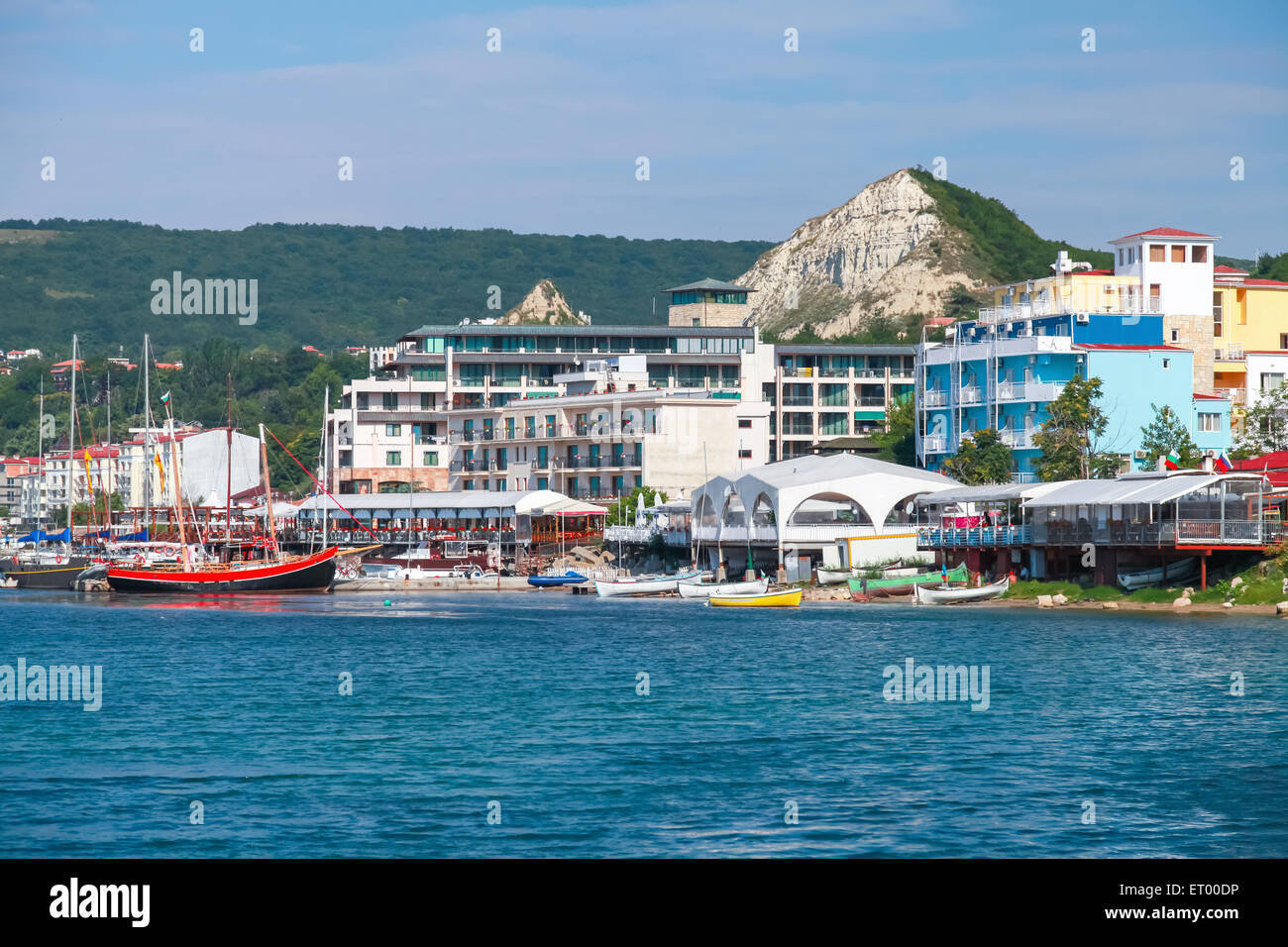 Summer cityscape of Balchik resort town, Coast of Black Sea, Varna region, Bulgaria Stock Photo