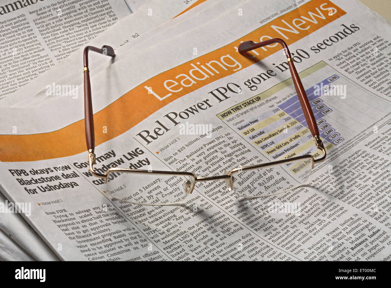 newspaper with glasses, India Stock Photo
