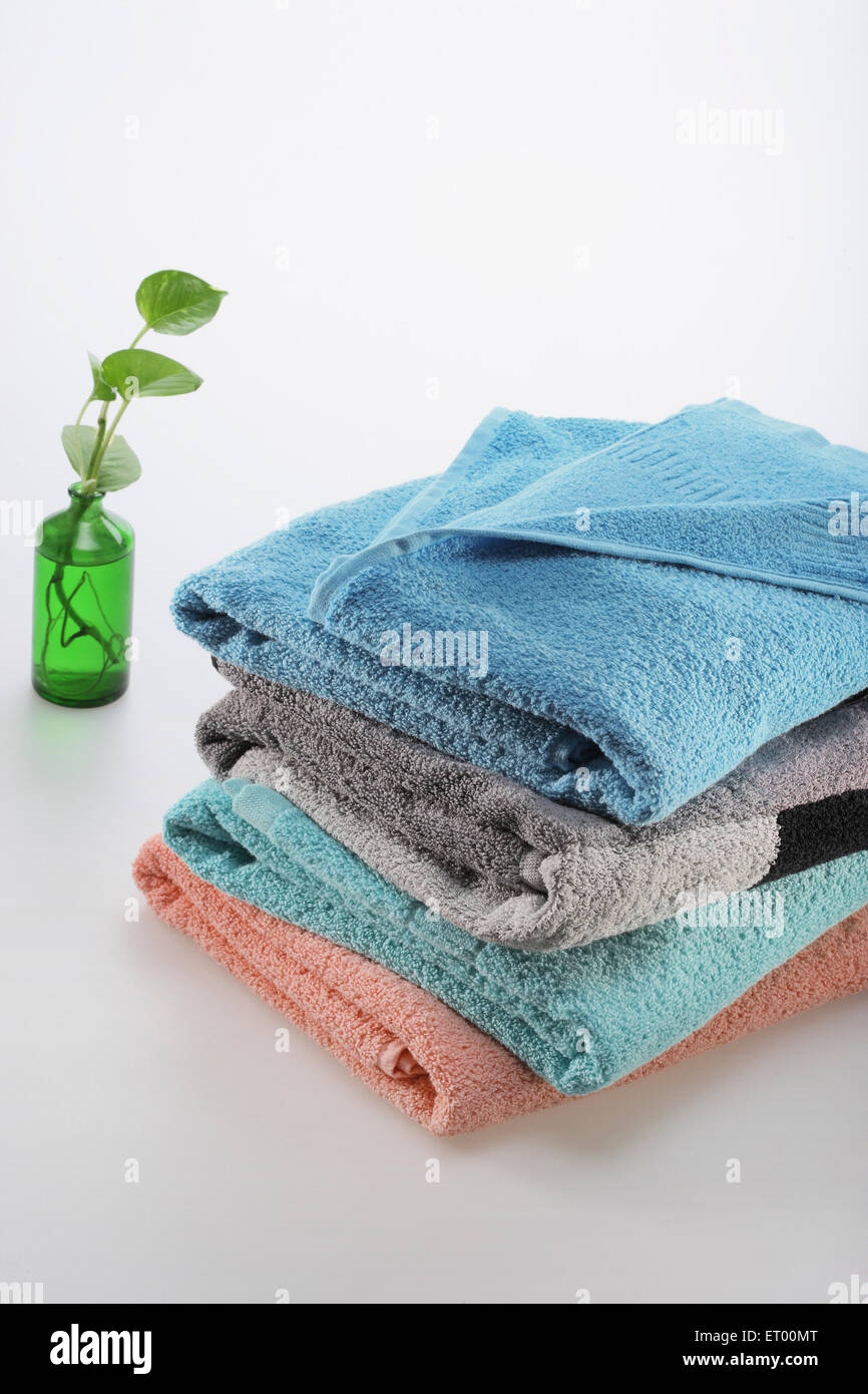 cotton turkish bath towels on white background Stock Photo