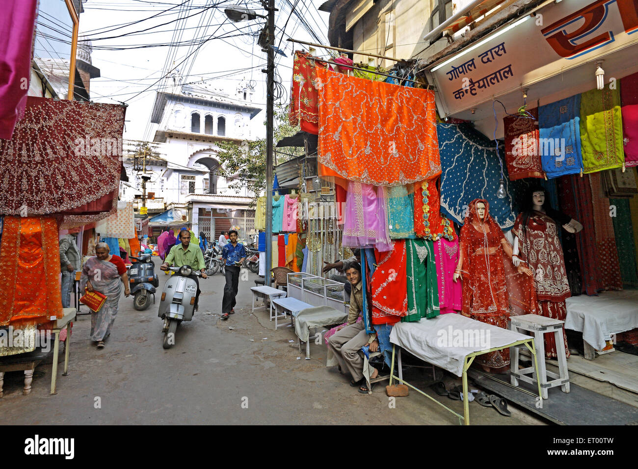 Narrow lanes of busy market of old Bhopal ; Madhya Pradesh ; India Stock Photo