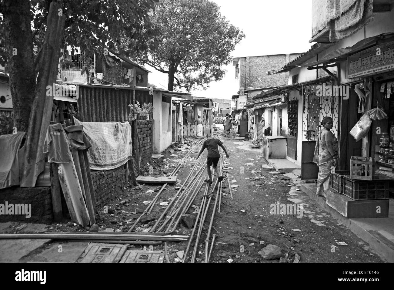 Kamani Indira Nagar and Kaju Pada slum ; Bombay Mumbai ; Maharashtra ; India Stock Photo