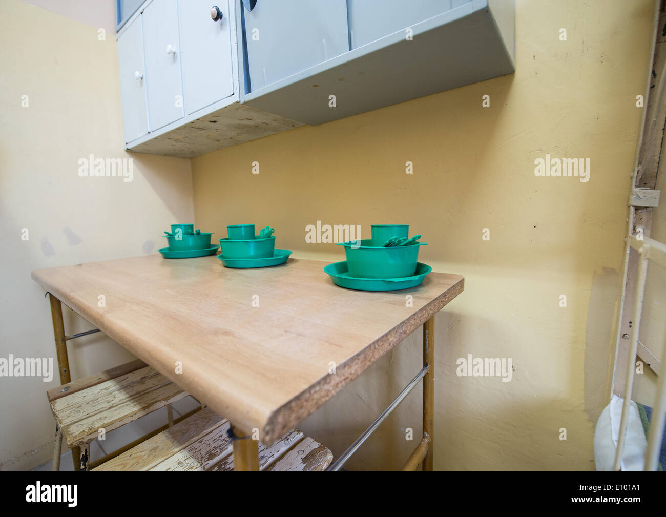 Cell in Bialoleka Prison and Correctional Facility in Warsaw, Poland Stock Photo