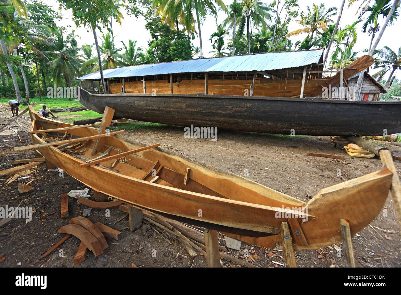 Wood boat building, Alleppey, Alappuzha, Laccadive Sea, Kerala, India, Asia Stock Photo