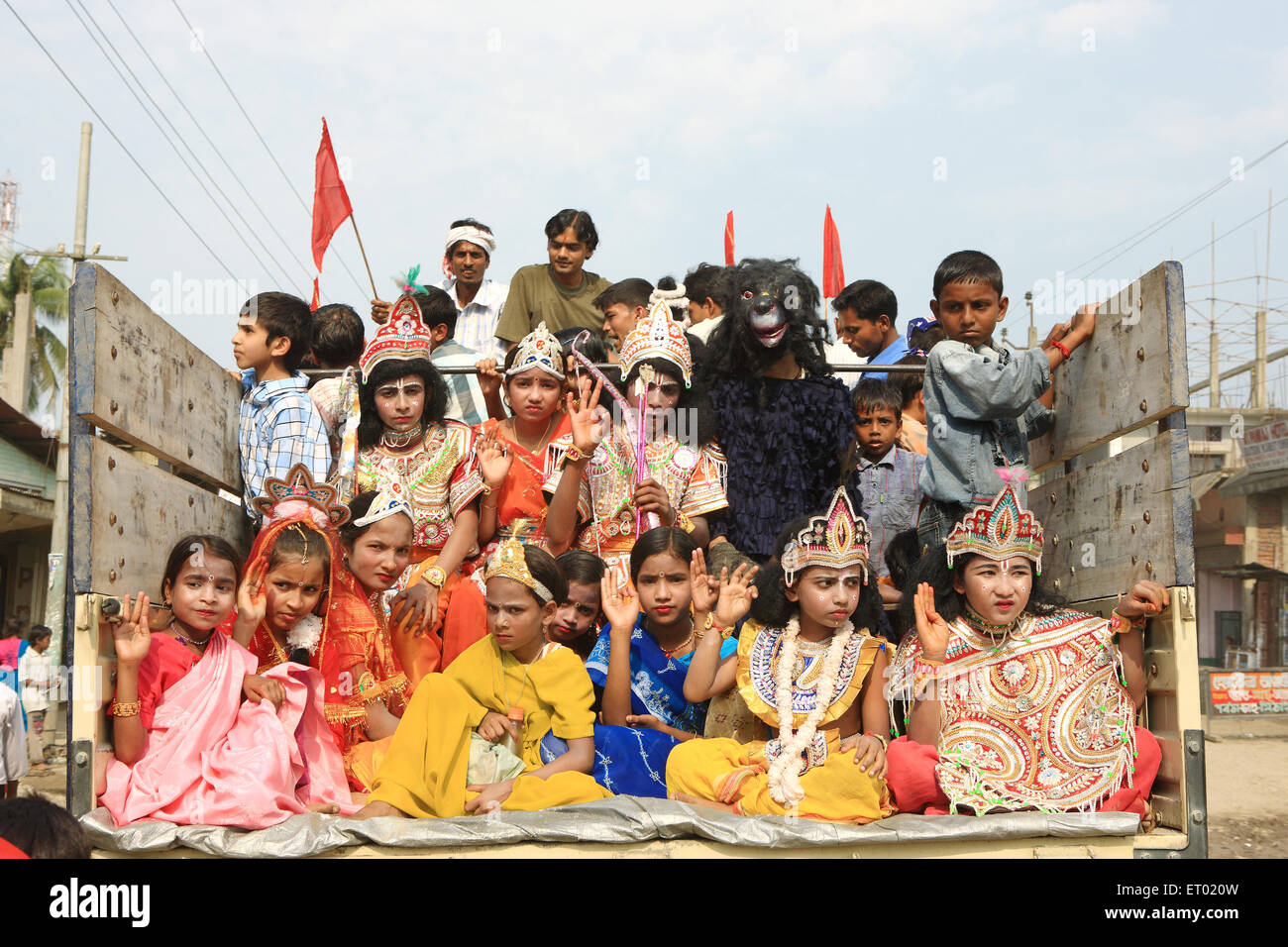 Assamese children celebrating hanuman jayanti in sibsagar ; Assam ; India NOMR Stock Photo