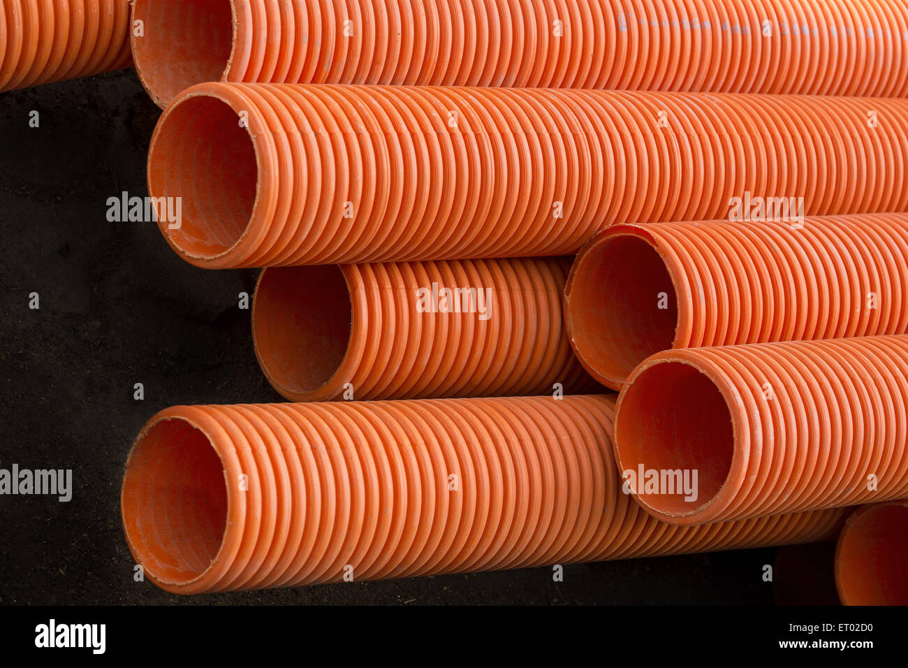 PVC Structured Pipes for underground laying Stock Photo