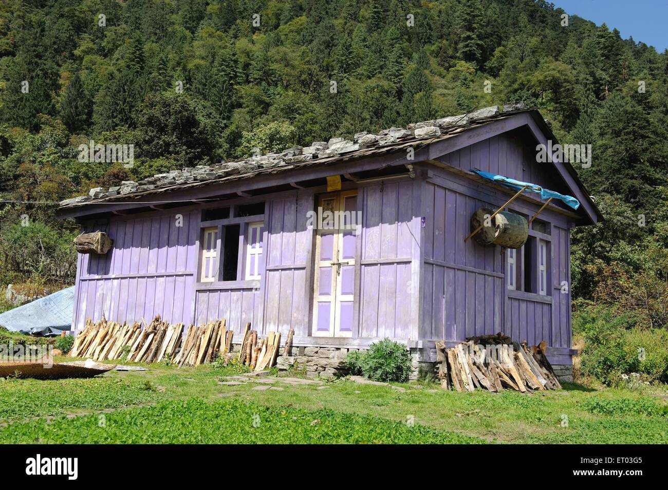 Village house , Thanchowk , Annapurna Circuit Trek , Nepal , Federal Democratic Republic of Nepal , South Asia , Asia Stock Photo