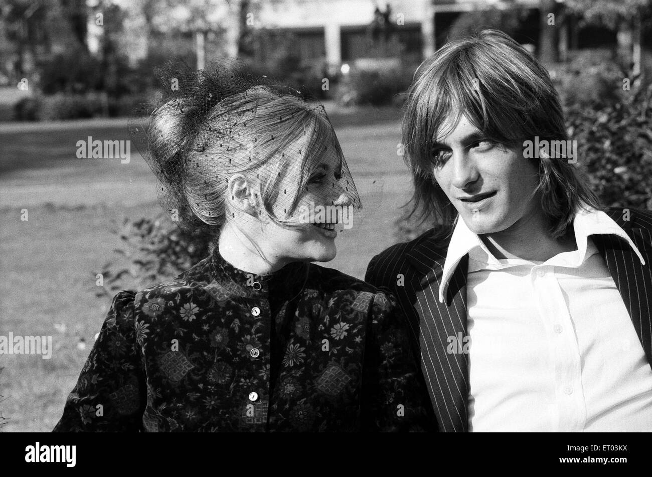 Pop singer and actress Marianne Faithfull who has recently left bexley Hospital, after being cured of heroin addiction is pictured here with her new boyfriend Oliver Musker, aged 23, an antique dealer. Marianne and Oliver will be flying off later this week to the island of Bali as part of her convalescence. 3rd October 1972. Stock Photo