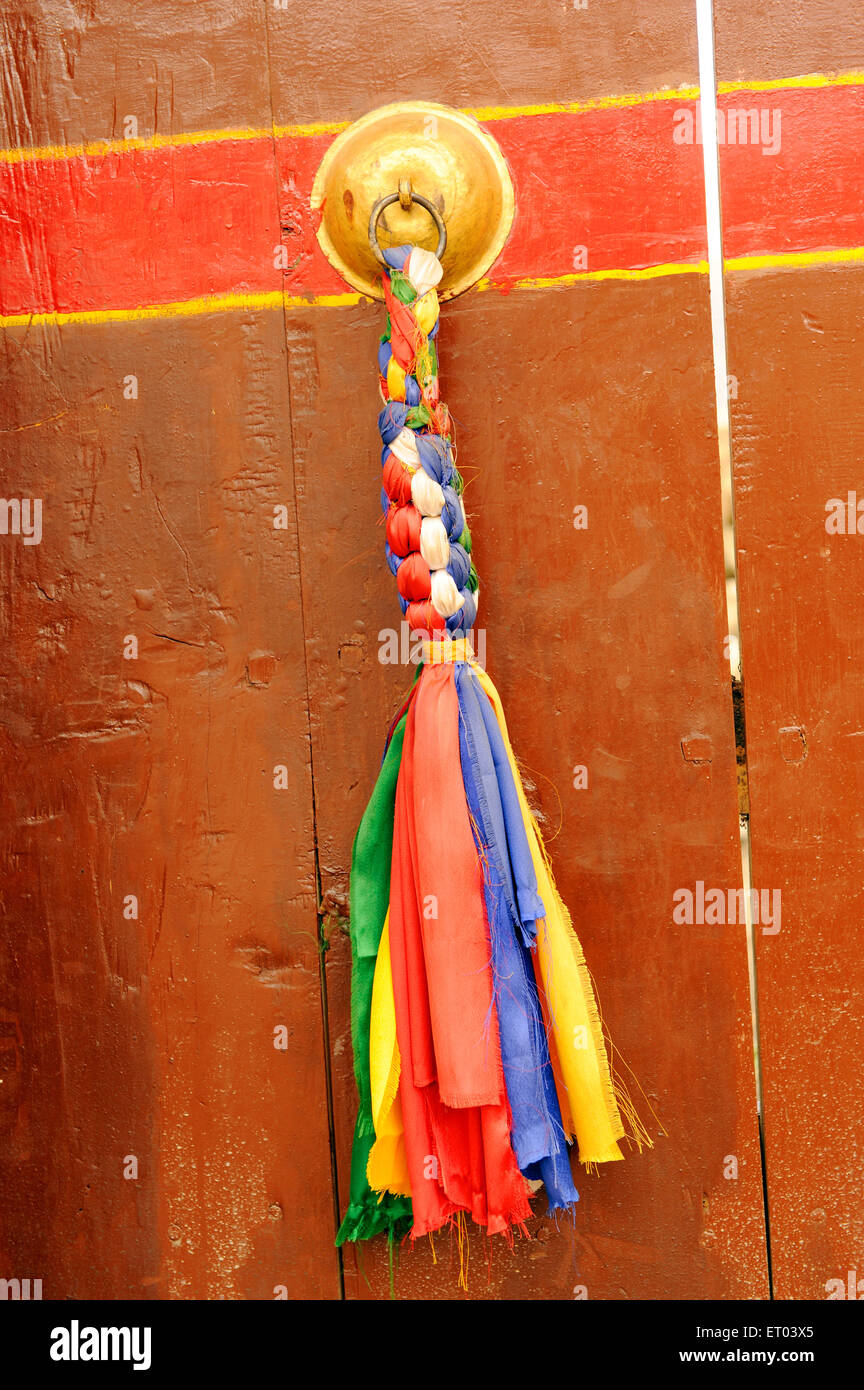 Colorful door handle braided ribbon , Jharkot , Mustang , Dhaulagiri , Muktinath , Nepal , Federal Democratic Republic of Nepal , South Asia , Asia Stock Photo