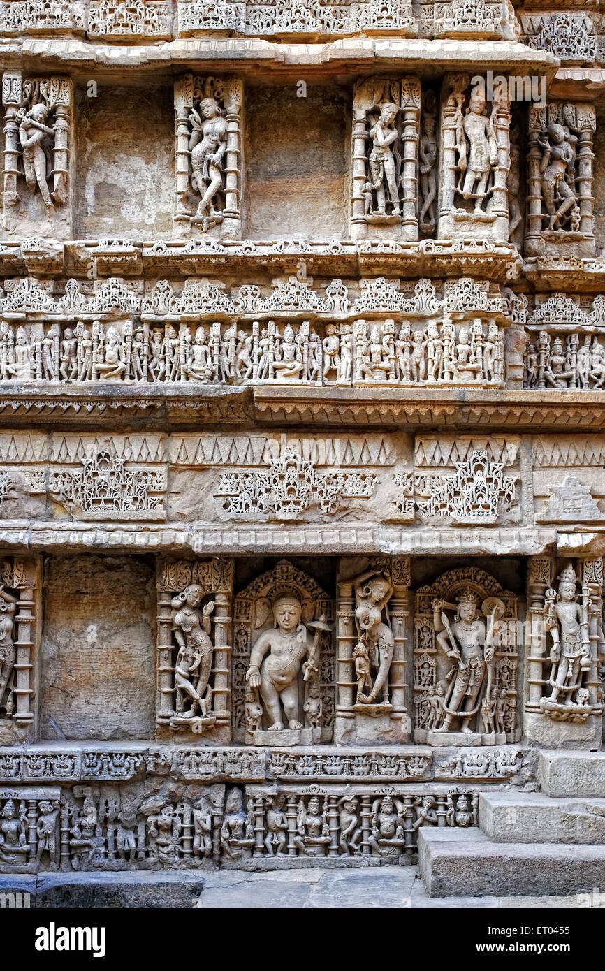 Rani ki vav ; stone carving ; underground structure ; step well ; Patan ; Gujarat ; India Stock Photo