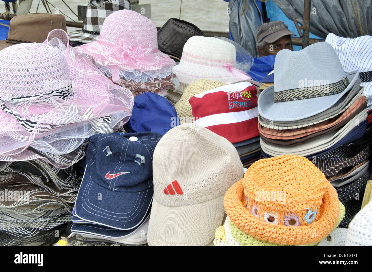 Hat stall in Dona Paula at Goa India Stock Photo