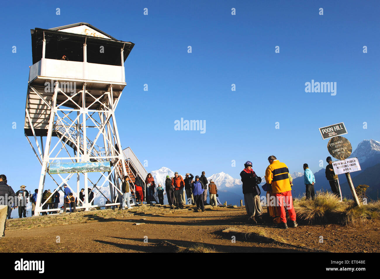 Watch tower , Poon hill , Ghode Pani , Ghorapani , Ghorepani , Ghoripani , Shikha , Ulleri , Nepal , Federal Democratic Republic of Nepal , South Asia Stock Photo