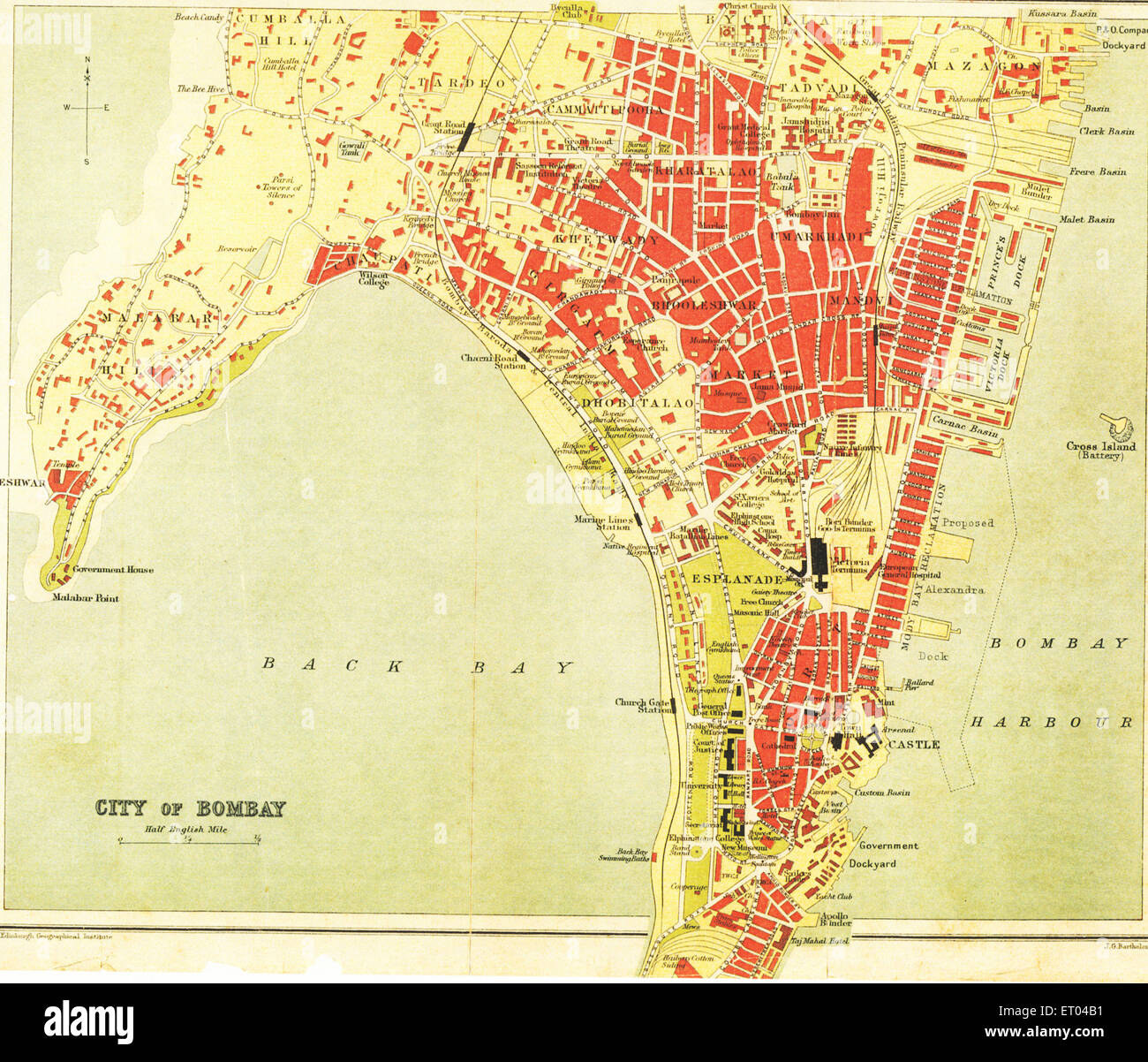 Bombay Map ; City of Bombay ; Bombay ; Mumbai ; Maharashtra ; India ; Asia Stock Photo