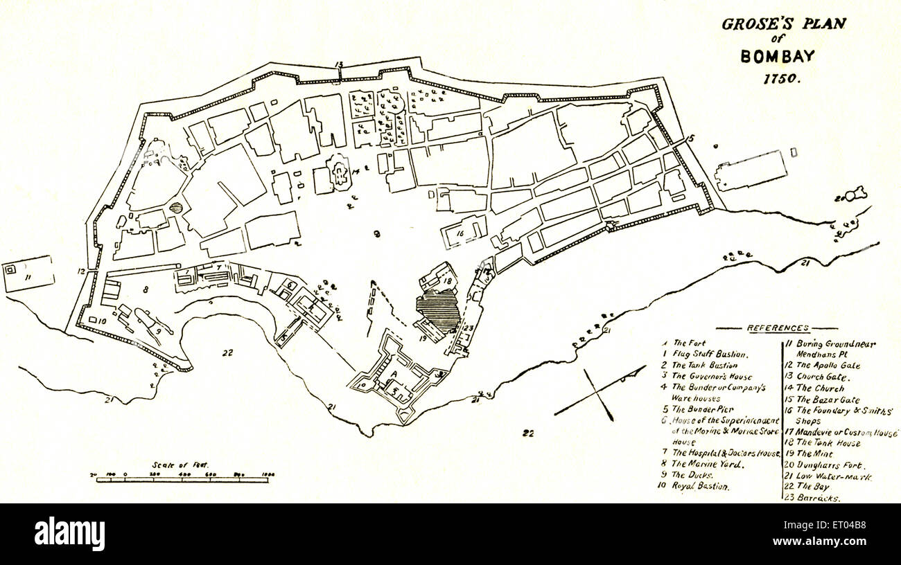 Bombay Map ; Grose's plan of Bombay 1750 ; Mumbai ; Maharashtra ; India