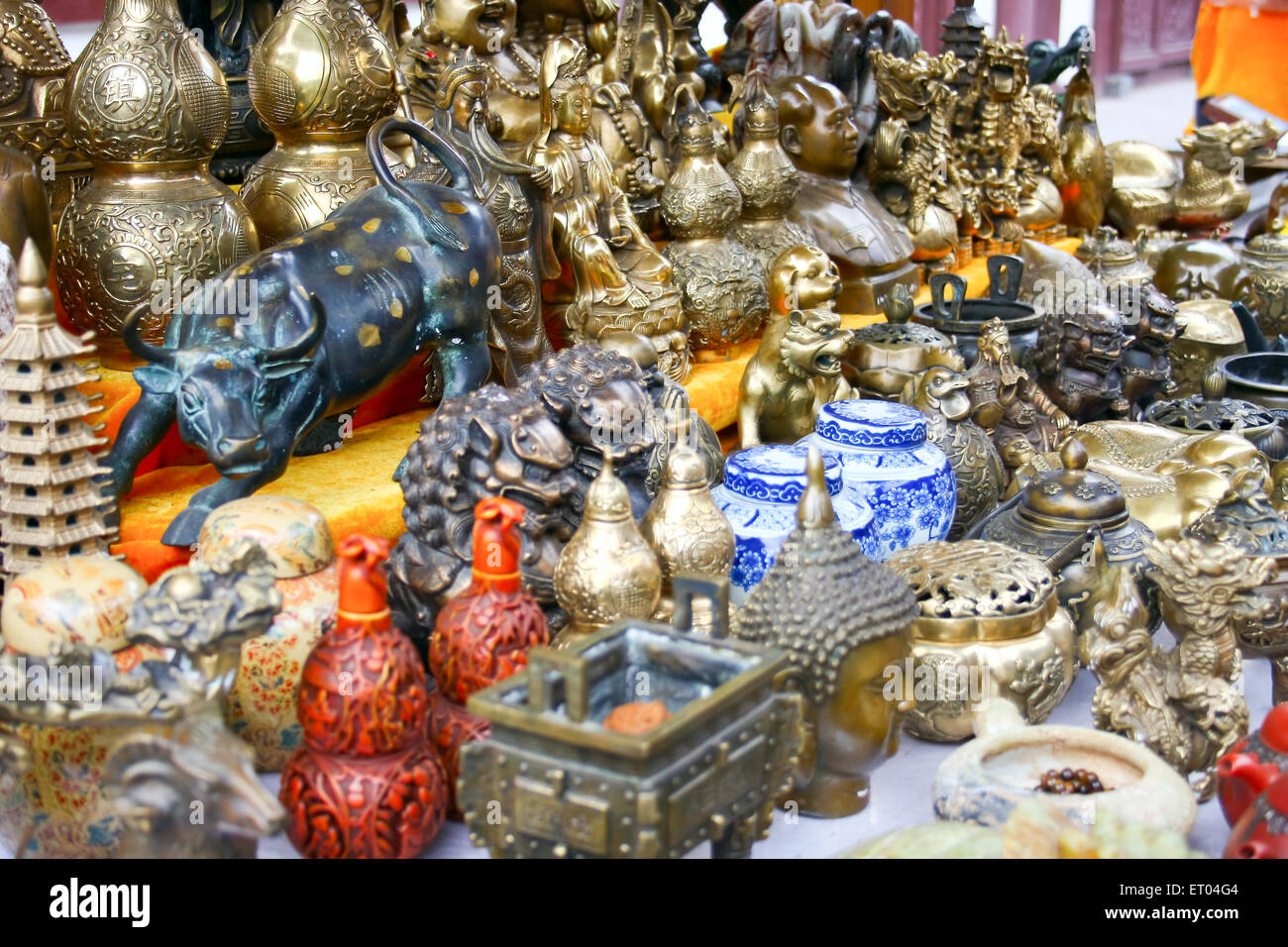 The variety of Chinese products in the souvenir shop. Stock Photo