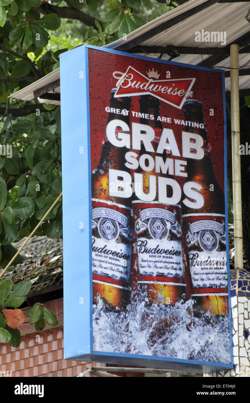 Budweiser Beer sign at restaurant Dona Paula at Goa India Stock Photo