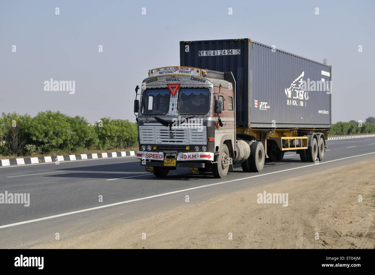 Container truck on Delhi Agra Highway, Delhi, India, Asia Stock Photo