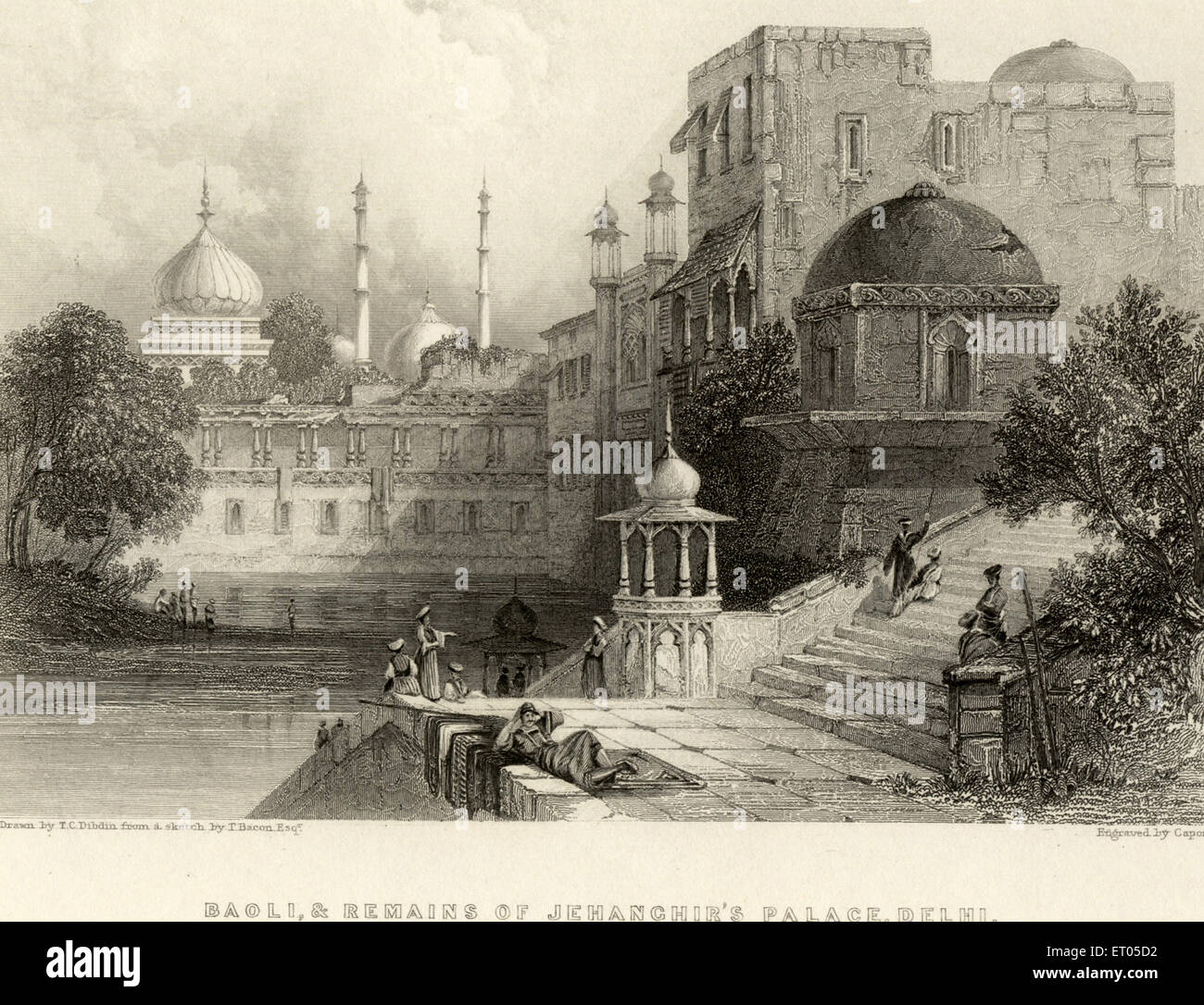 Baoli and remains ; Jahangir palace ; Delhi ; India Stock Photo
