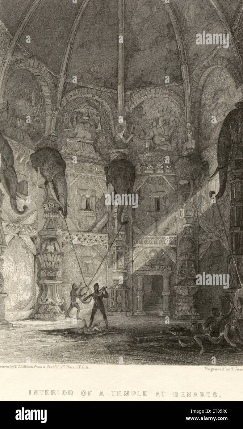 Interior of a temple at Benares ; Varanasi ; Uttar Pradesh ; India Stock Photo