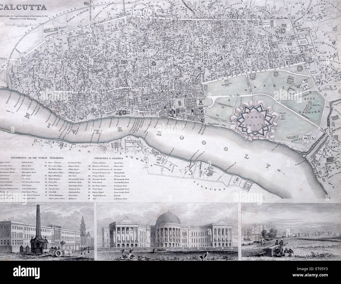 India map ; map of Calcutta Kolkata showing public buildings and ...