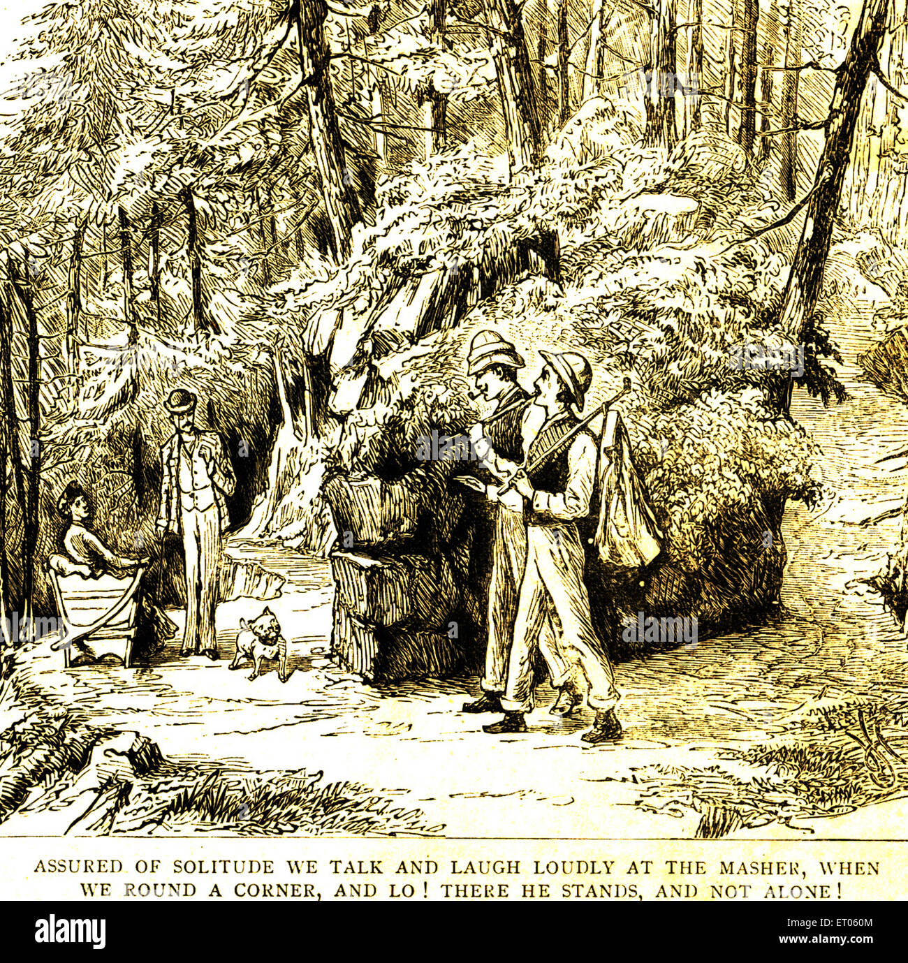Assured of solitude we talk and laugh loudly at the masher ; the graphic 27th March 1886 ; India Stock Photo