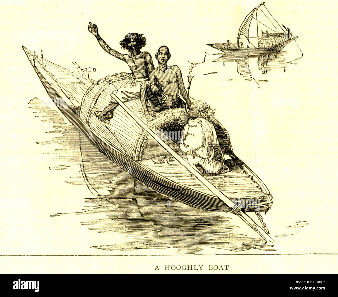Hooghly canoe boat , Hooghly , Hoogli , Hugli , West Bengal , India , old vintage 1800s Stock Photo