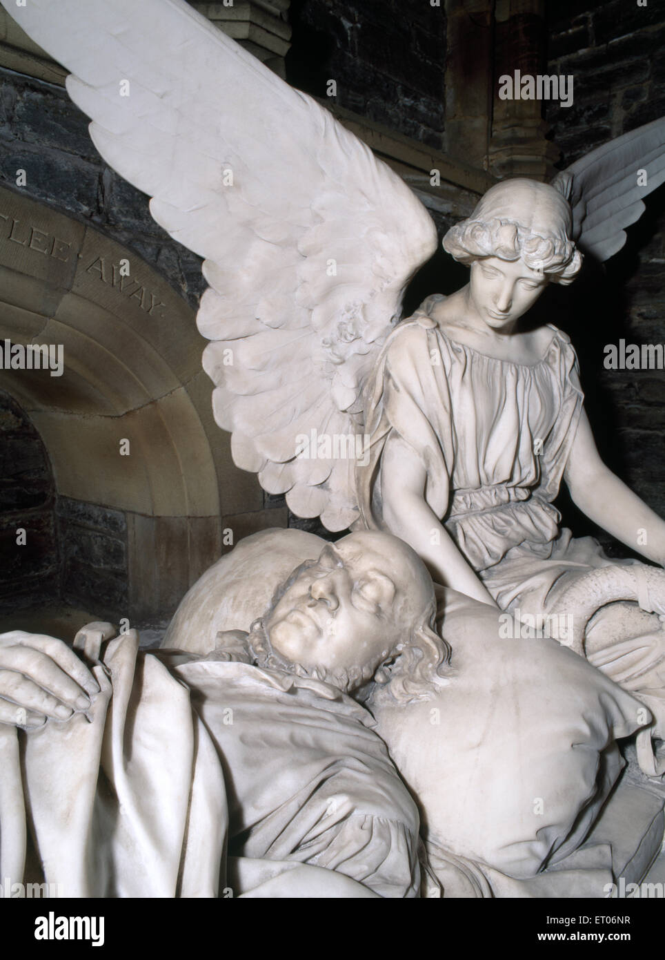 Carrara marble monument to W. O. Stanley of Penrhos (1802-84) by Hamo Thornycroft RA. Sc. (1897) in St Cybi's Church, Holyhead, Anglesey. Stock Photo