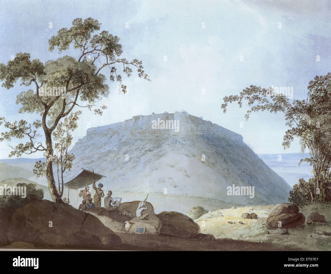 Bijaigarh fort, Aligarh, Uttar Pradesh, India, by William Daniell, 1790, old vintage 1700s watercolour painting, Stock Photo