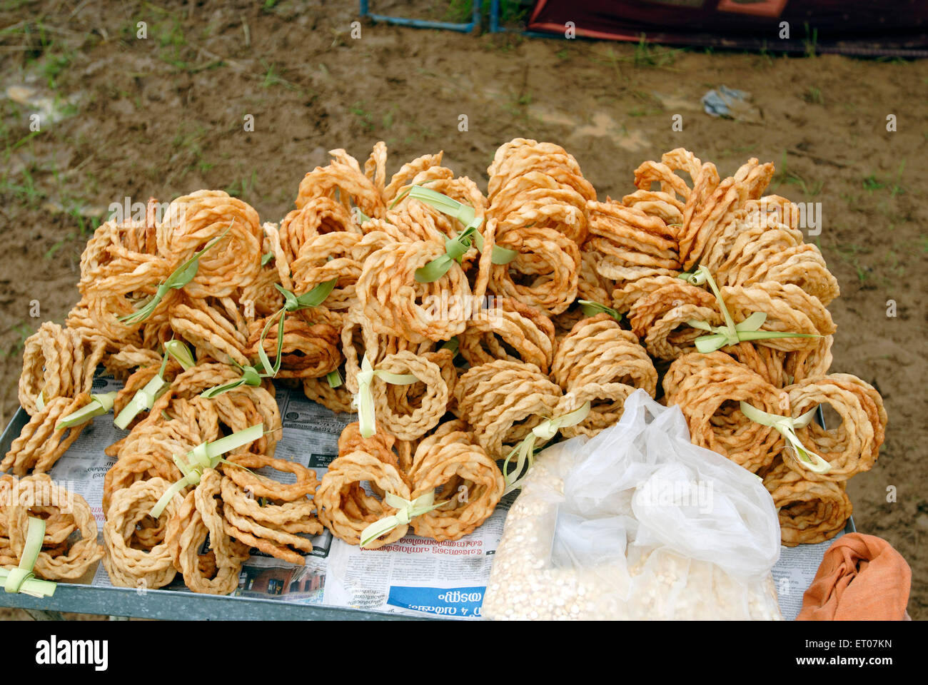 Indian snack, Murukku vendor, Murukku, savoury, crunchy snack,  kerala, India, asia Stock Photo