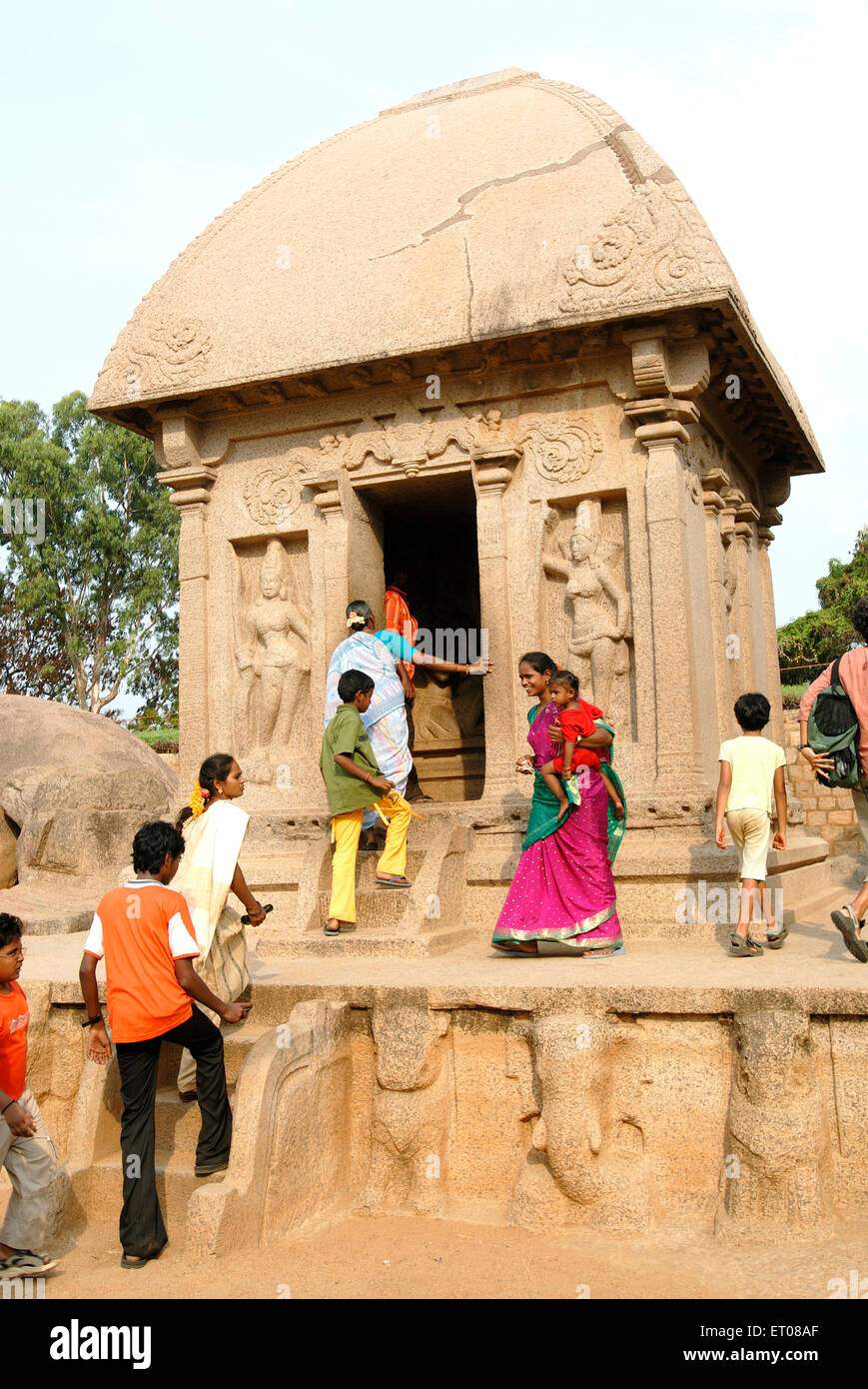 Five Rathas Pancha Rathas temple created in 7th century ; Mahabalipuram Mamallapuram ; Tamil Nadu ; India Stock Photo